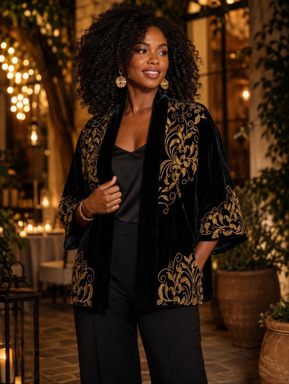 Chico's NWT Reversible Velvet Gold Embroidered Kimono Jacket Ruana